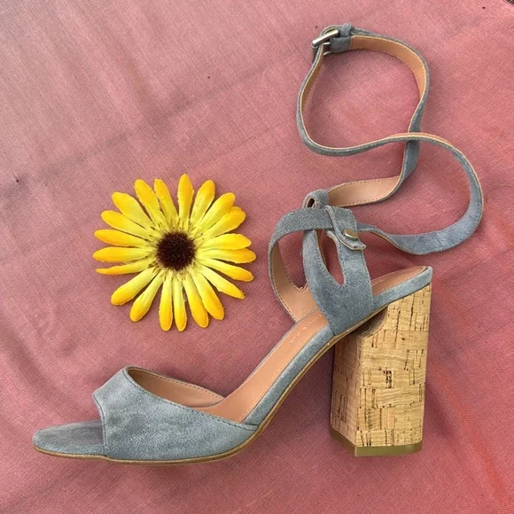 🩷 Sigerson Morrison; Paulina Slate Blue Suede Ankle Wrap Cork Sandals; Sz. 7.5! - Picture 4 of 12
